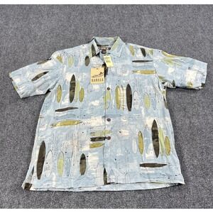 Kahala Shirt Mens Large Blue Surfboards Aloha Hawaiian Rayon Linen Camp